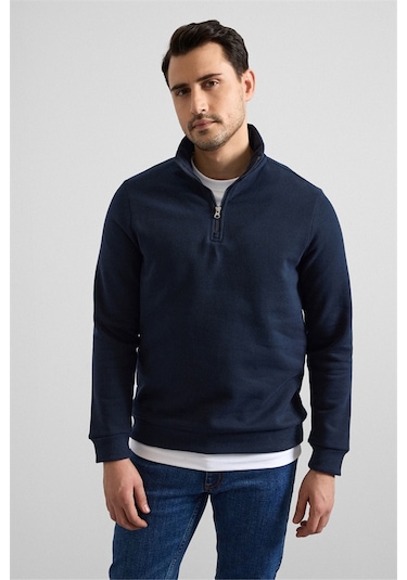 Süvari Lacivert Regular Düz Yarım Balıkçı Yaka Sweatshirt Ssw2013700001-m09 Lacivert