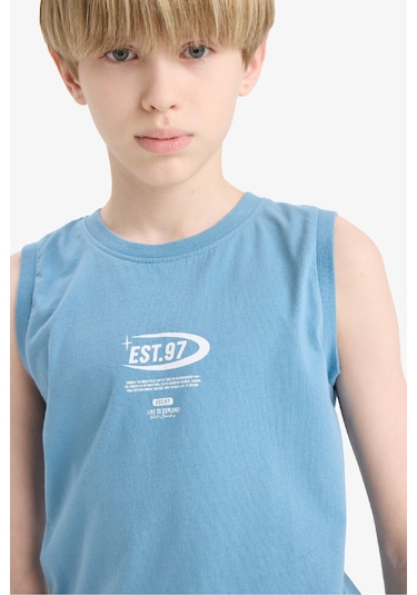 Defacto Erkek Çocuk Bisiklet Yaka Baskılı Atlet E0192a825hsbe251 Mavi