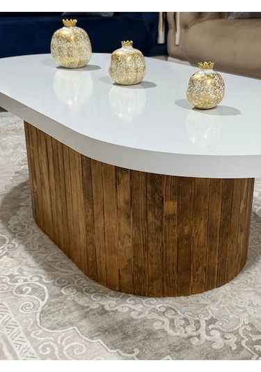 Oval Model 120x60 Cm Kahverengi Ayak Kalın Kenarlı Orta Sehpa Ahşap Ayaklı Kahverengi