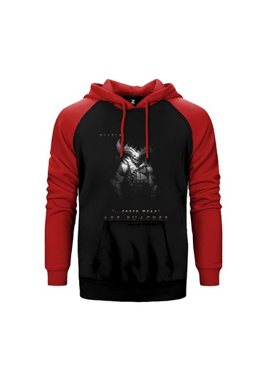 Diablo 3 The Butcher Kırmızı Renk Reglan Kol Kapşonlu Sweatshirt Kırmızı