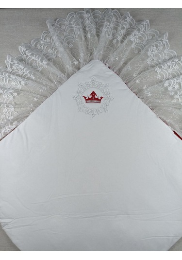 Yenidoğan Saray Kadife Taç Nakışlı İnci Fiyonklu Dantel Duvak Trilüks Kundak Bebek Battaniye