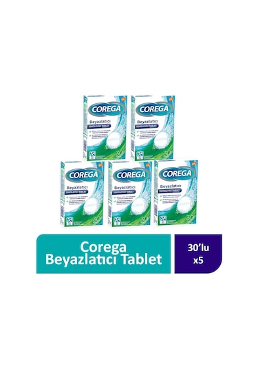 Corega Beyazlatıcı Temizleyici Tablet 5 x 30 Tablet