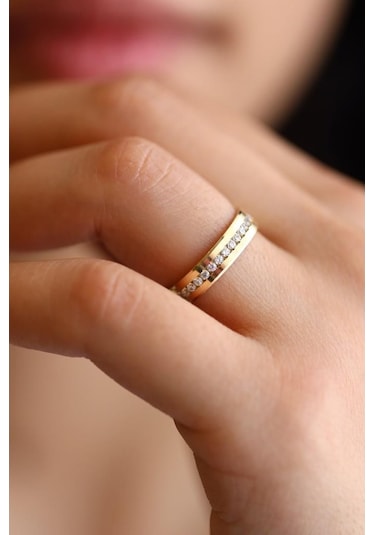 Tamtur Taşlı Düz Altın Alyans