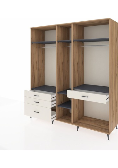 Kronos Dolap 7 Raflı 4 Çekmeceli 3 Askılı 220x59x243 Çam-antrasit/aytaşı Antrasıt/aytası