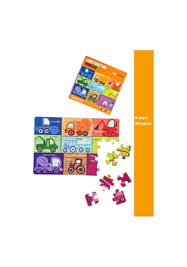 Doerkids Inşaat Araçları Iş Makinaları Mini Puzzle 40 Parça