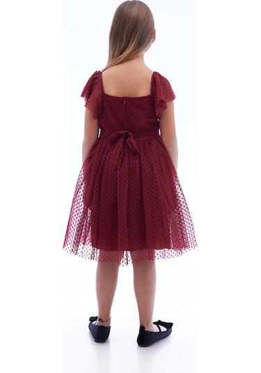 Ahengim Kız Çocuk Kare Yaka Trend Tül Elbise Ak2242 Bordo