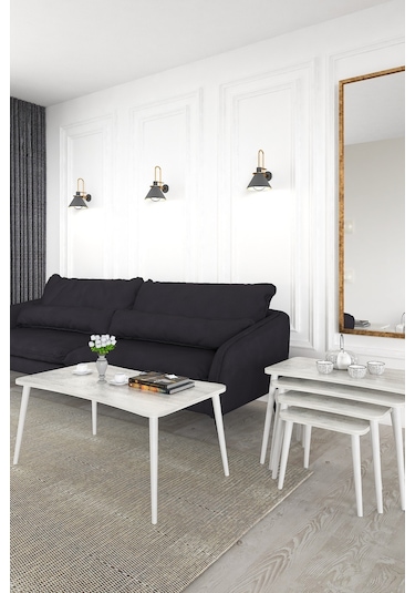 Alanur 5li Orta Sehpa Ve Zigon Sehpa Ahşap Ayaklı Çay Kahve Sehpası Xl Salon Seti Kristal