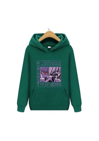 Novahub Erkek Kadın Hunter X Hunter Kapşonlu Uzun Kollu Kurapika Yeşil, Anime Manga, Uzun Kollu, Kapüşonlu, Rahat, Polyester 90% Pamuk 10% Yeşil