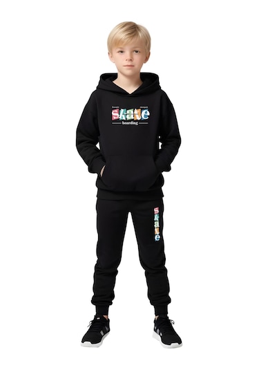 Fyk Kids Kapüşonlu Baskı Detaylı Erkek Çocuk Eşofman Takımı 3'lü - Çok Renkli