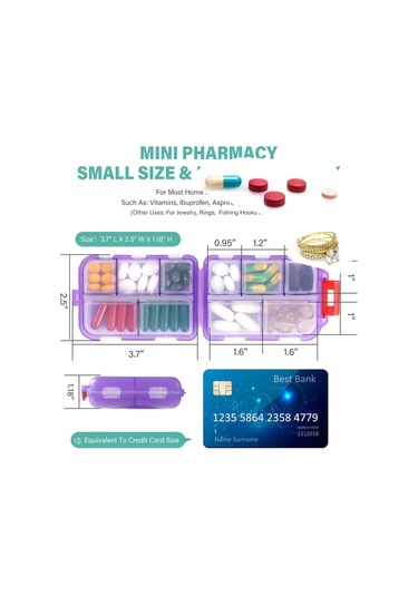 Symbee Mavi Gezi İlaç Kutusu 10 Bölmeli, Portatif Vitamin Ve Tablet Depolama Kabı, Kolay İlaç Takibi İçin Mavi