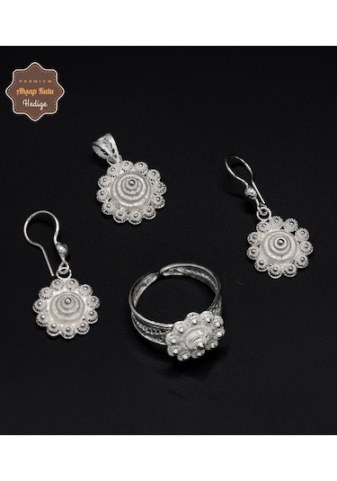 Bereket Model 925 Ayar Gümüş Telkari Kadın Üçlü Set 201024674 Gümüş