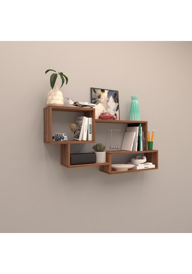 Rafkestir Tokyo Duvar Rafı ( Tek Renk ) Hareli Ceviz (Mat)