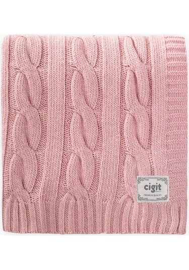 Cigit Saç Örgü Triko Battaniye 80x100 CM +/-5 CM Pudra