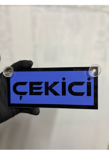 Mavi Renk Üzeri Siyah Renk Çekici Yazılı Vantuzlu Cam Süsü