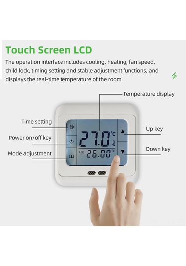 Yifomall 16a 220v Embedded Isı Kontrol Cihazı, Dokunmatik Lcd Ekran, 0-99 C Aralığı, Isı Filmi Ve Kablo Kontrolü