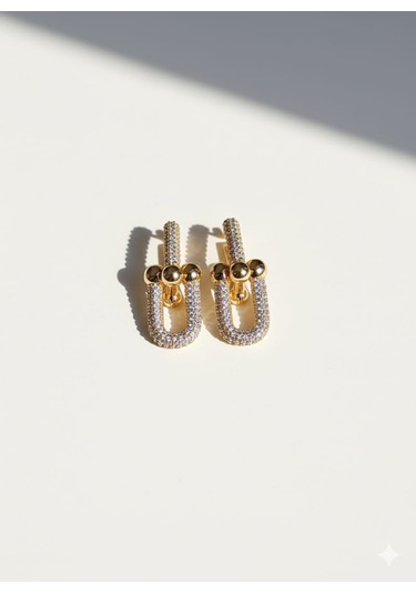 Özel Kaplama Gold Zirkon Taşlı Tiffany Vıp Küpe Altın