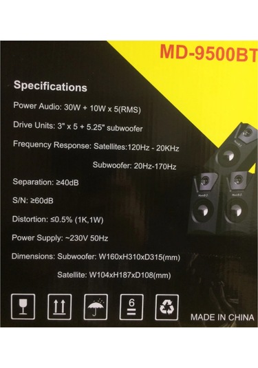 Music D.J MD-9500BT Bluetooth Surround Dijital Ekran 5.1 Ses Sistemi