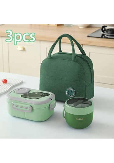 3'lü Set Taşınabilir El Taşıma Çantası Seti, Termal Çanta El Taşıma Çantası İle Pp Termal El Taşıma Çantası Ve Yulaf Kupası Set Yeşil