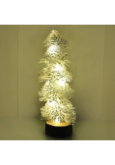 Işıklı Simli Dekoratif Beyaz Çam Ağacı 30cm Standart