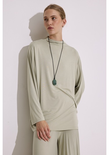 Dökümlü Uzun Kol Bluz Pastel Yeşil Pastel Yeşil