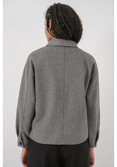 0713 Kadın Kaşe Ceket - Gri Gri