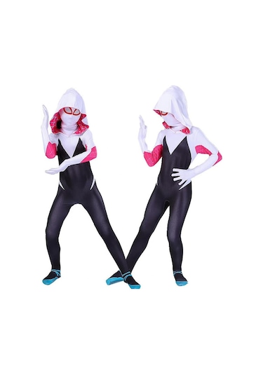 4-10 Yıl Çocuk Kız Örümcek Gwen Maske Cosplay Tulum Kostüm