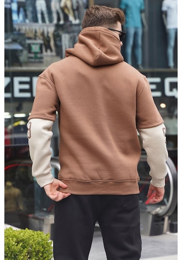 Madmext Kahverengi Nakışlı Kapüşonlu Sweatshirt 6141-kahverengi Kahverengi