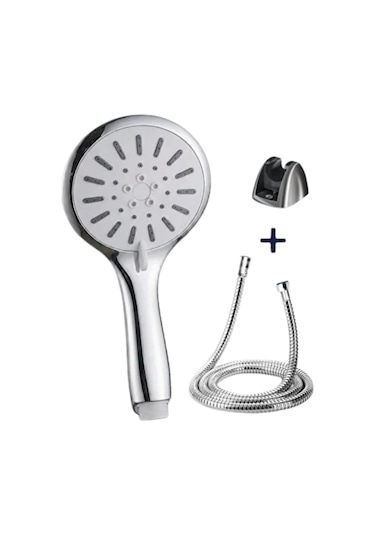 Spiral Hortumlu 4 Kademeli Krem El Duşu Başlığı Banyo Duş Seti Gri