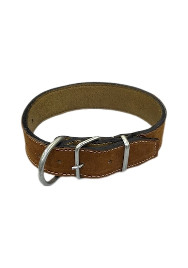 Lnleather El Yapımı Vaketa Deri Taba Orta Irk Köpek Tasması 60 CM Taba