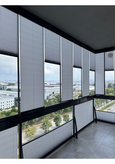 Blind-x Gri Plise Katlanır Cam Balkon Perdesi, Ofis Perdesi, Mutfak Perdesi, Salon Perdesi