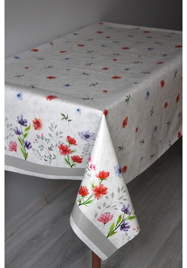 Elyaf Silinebilir Pvc Muşamba Masa Örtüsü Knrsuluçiçek Gri