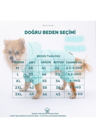 Pettrend Mint Kürklü Tulum Küçük Irk Köpek Yağmurluğu