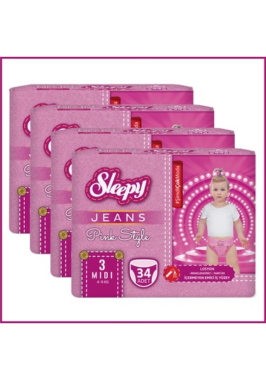 Sleepy Pink Jeans Külot Bez 3 Numara Midi 4 Lü Jumbo 136 Adet