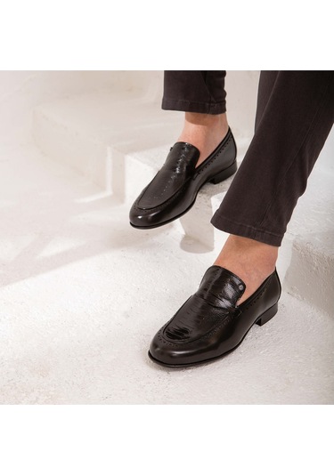 Tamer Tanca Erkek Hakiki Deri Siyah Bufalo Makosen Ayakkabı 477 48297 Erk Ayk Y22 Syh Bfl/syh Deve Siyah