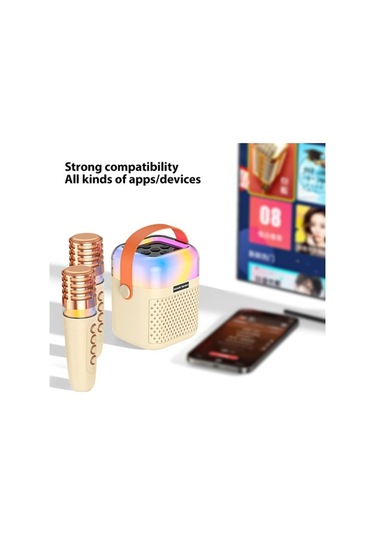 Besthome1 Kablosuz Mikrofonlu Karaoke Hoparlör - 5w Güç, Beige, Rgb Işık