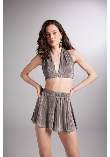 Holly Lolly Beli Lastikli Mini Comfy Şort Vizon
