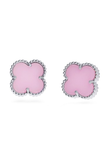 Kadın Pembe Yonca Model Büyük Çelik Küpe Silver