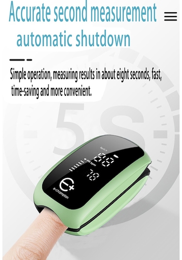 Vkemall Pulse Oksimetre Nabız Oksimetresi Şarj Edilebilir Ev Parmak Ucu Parmak Klipsli Oksimetre Tek Tuş Yeşil