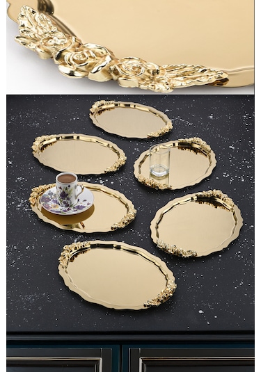 6 Adet Oval-bulut Model Kulplu Kahve-çay Sunum Tepsisi 25x20 Cm