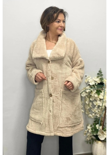 Mia Butik Kadın Krem Peluş Hırka Krem