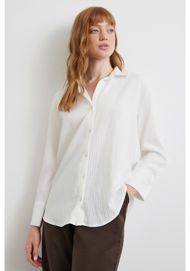 Paralel Çizgili Gömlek Beyaz Beyaz