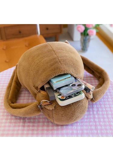 Yunboo Capybara Yumuşak Peluş Çocuk Sırt Çantası, Taşınabilir Eğlence, 27x23 Cm, Turuncu Renkli, Leashli