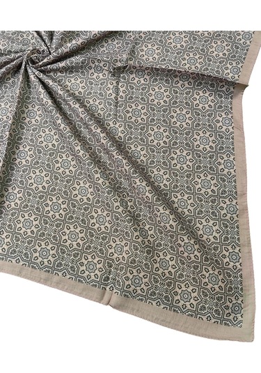 Ebruli Pamuklu Etnik Desenli Soft Eşarp 90x90 Cm Taş
