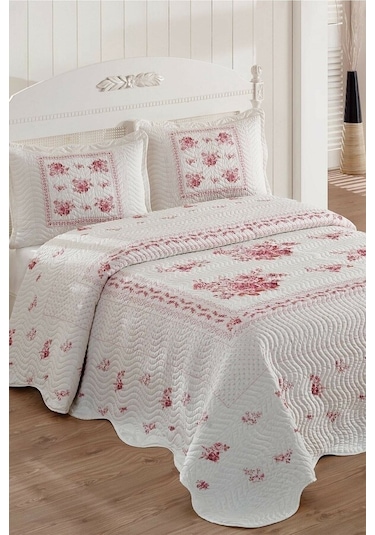 Örtüm Flower Çift Kişilik Kapitone Yatak Örtüsü Takımı - Pembe