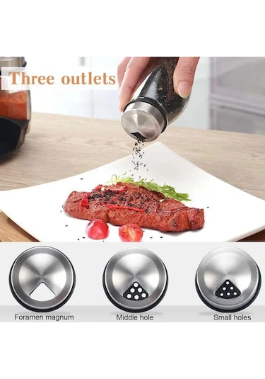 Kompakt Cam Ve Paslanmaz Çelik Baharat Kavanozu Seti Döner Raflı - Düzenli Mutfak Depolama İçin 7 Kavanoz Beyaz