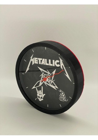 Metallica Temalı, Koyu Gri Kasa, Dekoratif Duvar Saati Siyah