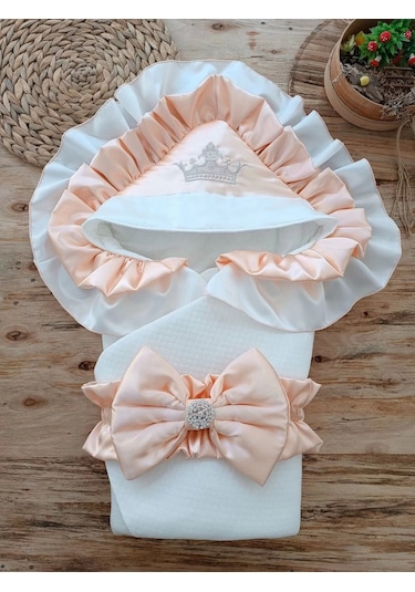 Yenidoğan Mehtap Lüks Kelebek Taç Nakışlı Bebek Battaniyesi Kundak Pudra Pudra
