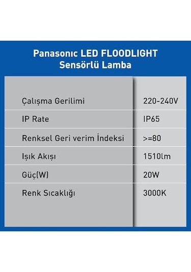 Panasonic Led Sensörlü Projektör, Sicak Beyaz Işik 20w 1510lm 300 Diğer