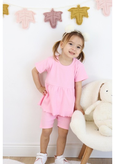 Fırfırlı Şortlu Takım Pembe
