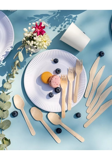 Ajvıen Kompanı 150 Parça Fişek İçin Tek Kullanımlık Ahşap Çatal Bıçak Takımı 224347210 100 adet